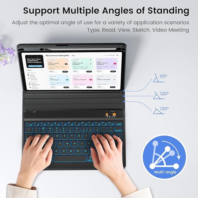 BLUTLOTUS Keyboard case for iPad 9th/8th/7th Generation 10.2 Inch - Backlit Wireless Detachable Folio Keyboard Cover with Pencil Holder for iPad 9th/8th/7th Gen Air 3rd Generation 10.5 Inch