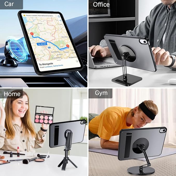 GUAGUA Magnetic Case for iPad (A16) 11th Generation 11 Inch 2025 iPad 10th Generation 10.9 Inch 2022 Cases with Stand &amp Pencil Holder Translucent Matte Back Shockproof Kickstand Case Black