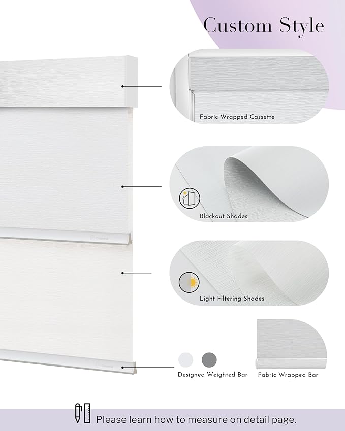 Graywind Motorized Dual Shades Smart Double Blinds Blackout and Light Filtering Blinds in One Set Remote Alexa Google Smart Control Roller Shades, Customized Size (Jacquard White)