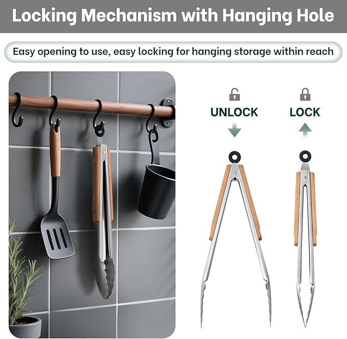 Beneno 12-Inch Heavy Duty Stainless Steel Kitchen Tongs for Cooking