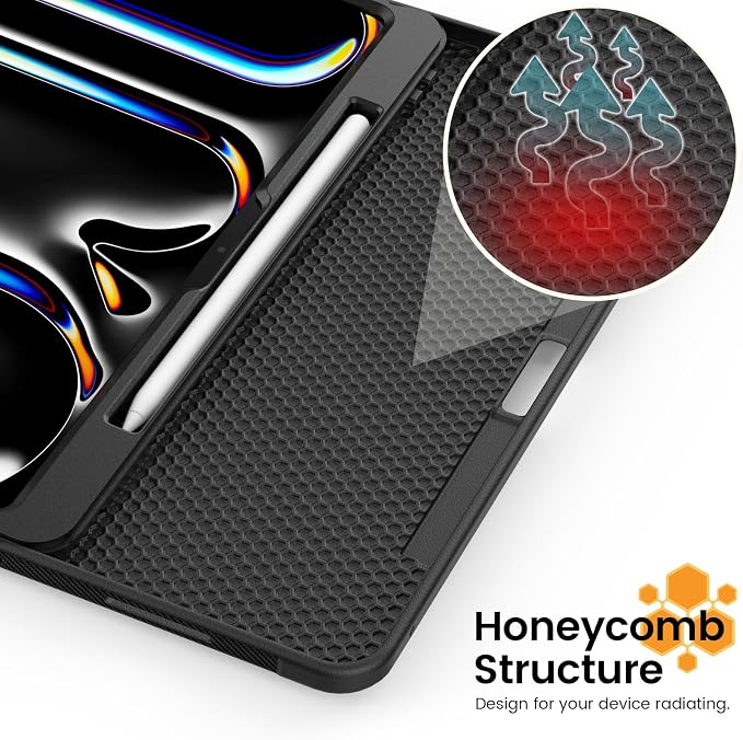 for iPad Pro 11 inch Protective Case M5 2025/M4 2024: Heavy Duty Shockproof Case with Pencil Holder - 360°Rotating Handle/Stand - Screen Protector - Shoulder Strap Black/Sky Blue