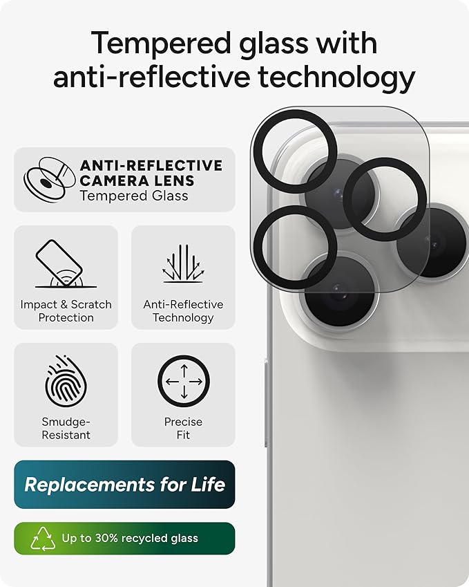 ZAGG Glass+ Screen &amp Camera Lens Protection for iPhone 17 Pro Max - Impact &amp Shatter Protection Full Coverage Scratch &amp Smudge-Resistant Tempered Glass Anti-Reflective Camera Lens Protec