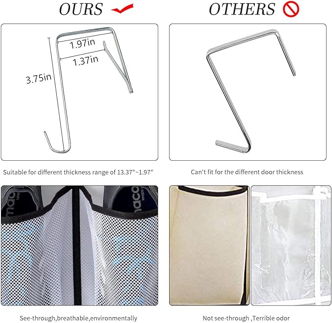 KEEPJOY Over The Door Shoe Organizer 2 Pack,Mesh Pockets Hanging Shoe Rack Over The Door,Shoe Storage Closet with 4 Hooks,Washable and Breathable Fabic,Large Size 57.5×12.6inch(Grey)