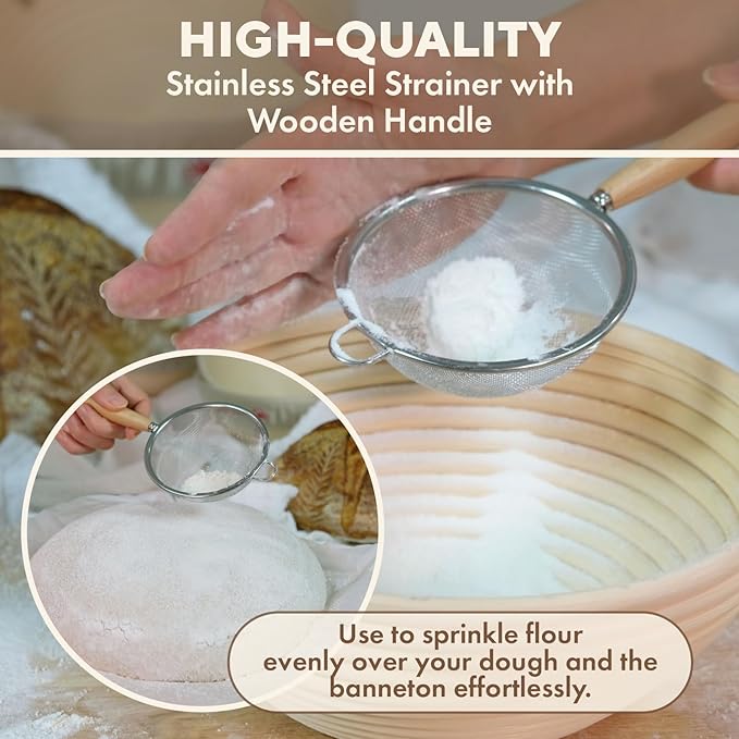 JOYFULBASE Banneton Bread Proofing Basket Set of 2 Sourdough Starter Kit with 9- Inch Round Baskets Fermentation Proofing Bowls Artisan Sourdough Bread Baking Supplies with Tools Liners and Linen Bag