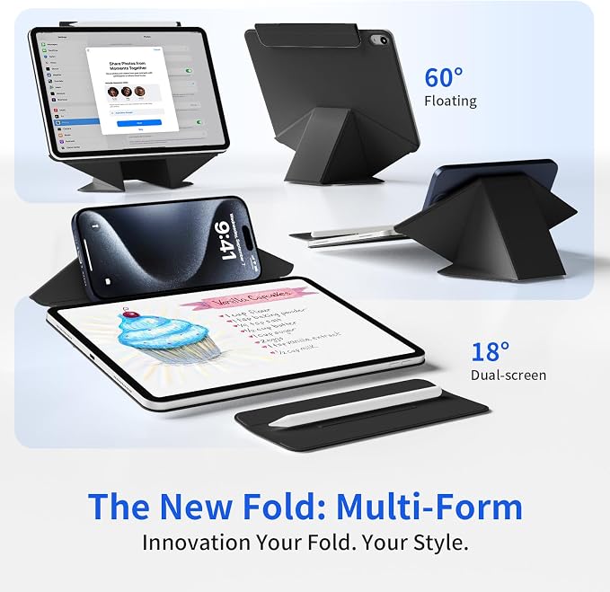 Magnetic Case for iPad Air 11 M4/M3/M2 iPad Air 5th/4th Gen 10.9 | Slim Detachable Magnetic Stand Case with 20+ Viewing Angles Hidden Pencil Holder Auto Wake/Sleep Black