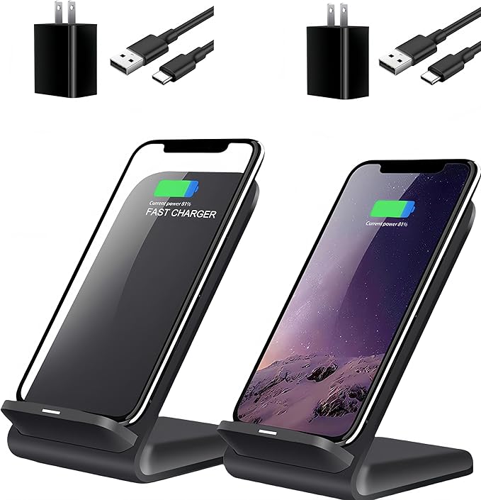 Wireless Charging Stand 20W Fast Charging Stand with QC3.0 Adapter for Samsung Galaxy S24/S24+/S24 Ultra/S23/S22/S21/S20/S10/Note for iPhone 15/15 Pro/15 Pro Max/14/14 Pro Max and More. (1 Pack)