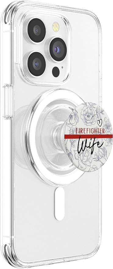 Vintage Floral Firefighter Wife Thin Red Line Flag Heart PopSockets Adhesive PopGrip