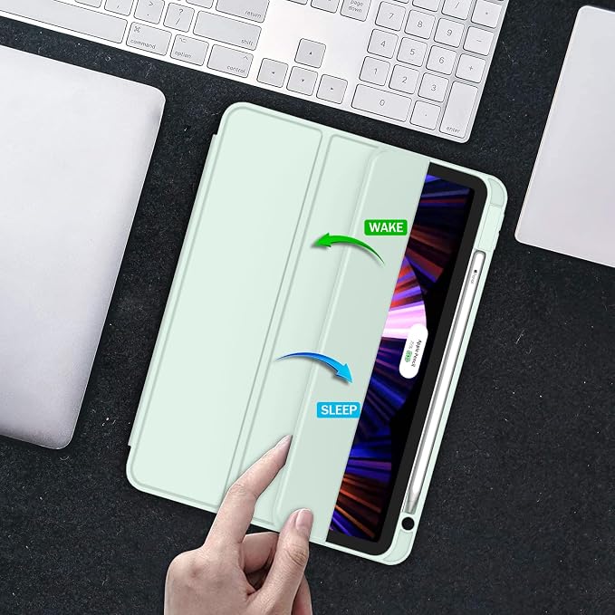 New iPad Pro 11 Inch Case 2022(4th Gen)/2021(3rd Gen)/2020(2nd Gen) with Pencil HolderSmart iPad Case [Support Touch ID and Auto Wake/Sleep] with Auto 2nd Gen Pencil Charging (Deep Pink)