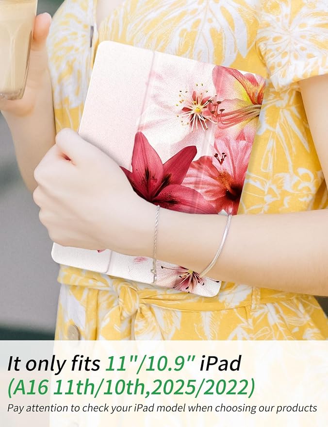 Case for iPad 9th/ 8th/ 7th Generation Case 10.2&amp10.5 Inch (2021/2020/2019 Release) Slim Lightweight Soft Trifold Back Cover with Pencil Holder &amp Auto Sleep/Wake Cover Cherries Cheetah Bows