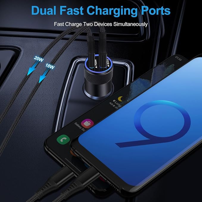 Type C Charger Fast Charging Block for Samsung Galaxy S25 A15 5GA16A55 | A35A14A13A25S24 S23 FEA03sA53Z Fold620W PD 3.0 USB C Wall Charger 38W Car Adapter+2 PCS Android 6ft USB C-to-C Cable