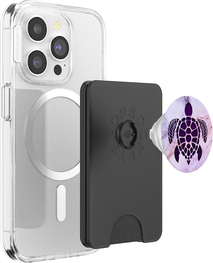 Purple Turtle Phone Grip on Pink Blue Gray Look PopSockets Adhesive PopGrip