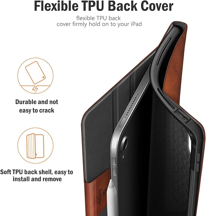 Antbox for iPad Air 13 Inch Case 2026 M4 /2025 M3 /2024 M2 Black | Built-in Pencil Holder Supports Pencil Pro and Pencil (USB-C) Auto Sleep/Wake PU Leather iPad Air 13'' Cover