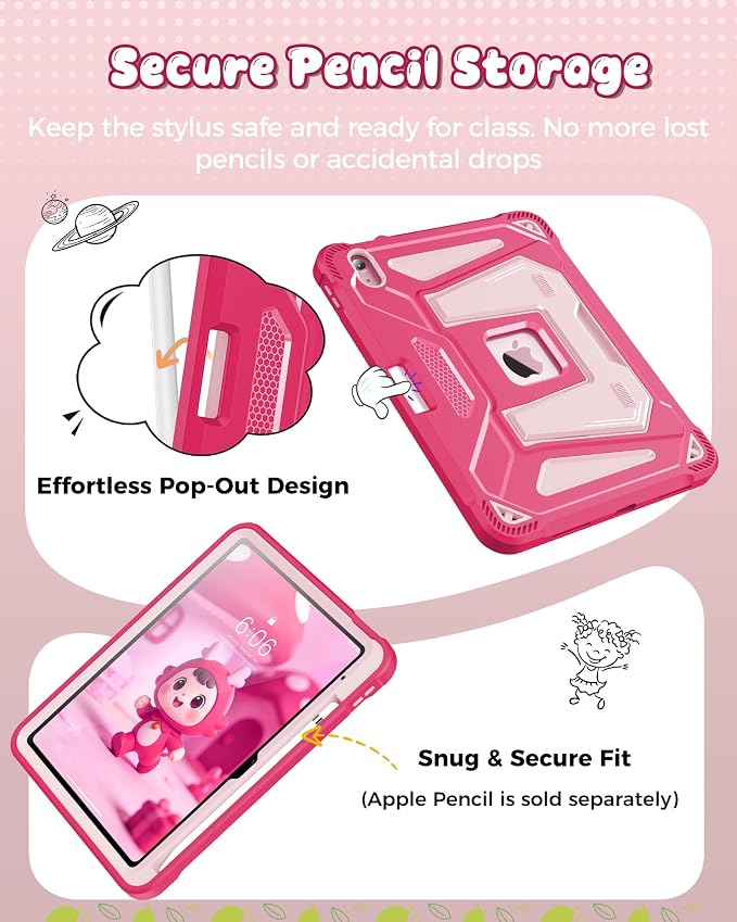 INFILAND Kids Case for iPad A16 11th Generation 11 Inch (2025) iPad 10th Generation 10.9 Inch (2022) Heavy Duty Rugged Shockproof Protective Cover with Dual-Support Folding Kickstand (Black)