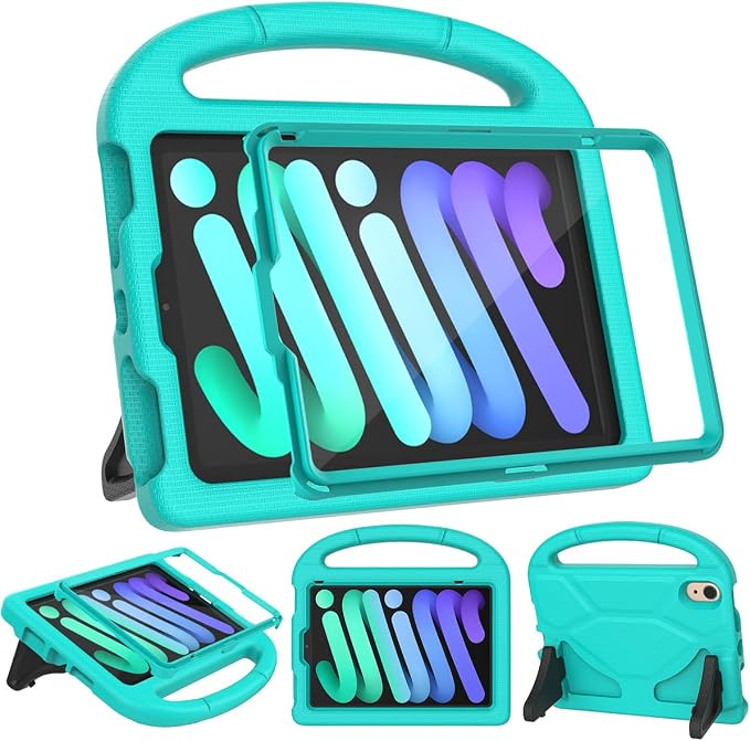 SUPLIK Kids Case for iPad mini 7 (A17 Pro) 2024 &amp iPad mini 6 2021 8.3-inch iPad mini 6th/7th Generation Case with Screen Protector Durable Shockproof Kids Cover with Handle Stand Black