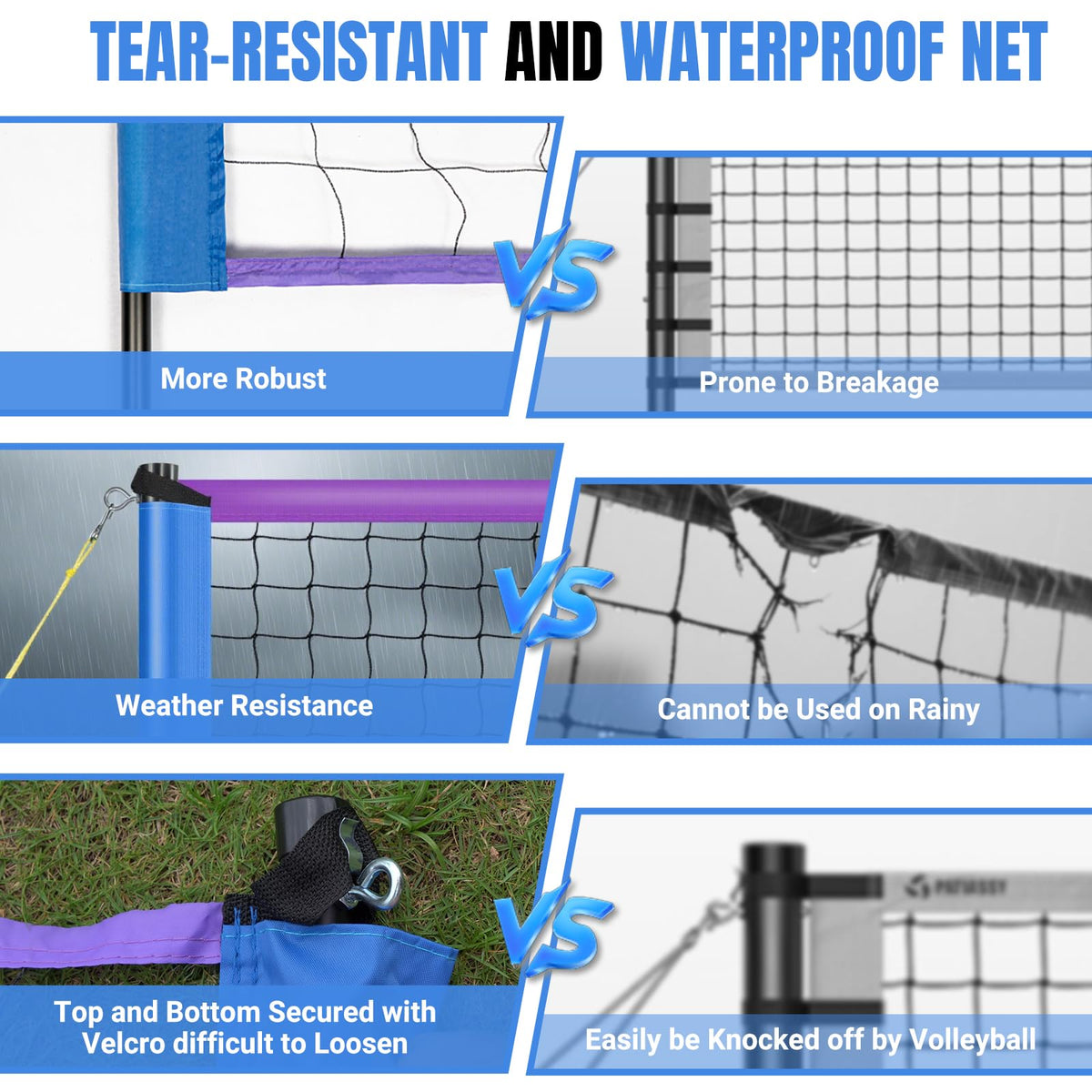 Portable Volleyball Net for Backyard, 32 FT Adjustable Height Blue&Purple