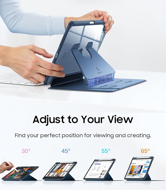 Fintie Case for iPad Air 11-inch &amp iPad Air 5th/4th Generation 10.9-inch | Portrait &amp Landscape Viewing Magnetic Stand Clear Hard PC Back Cover Pencil Holder Auto Wake/Sleep Blue
