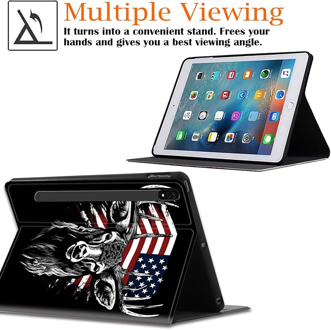 Case for Samsung Galaxy Tab A9 Plus 11 2023 Multi-Viewing Angles with Automatic Sleep/Wake Function for Samsung Galaxy A9+Tablet (SM-X210/X216/X218) American Flag Wolf