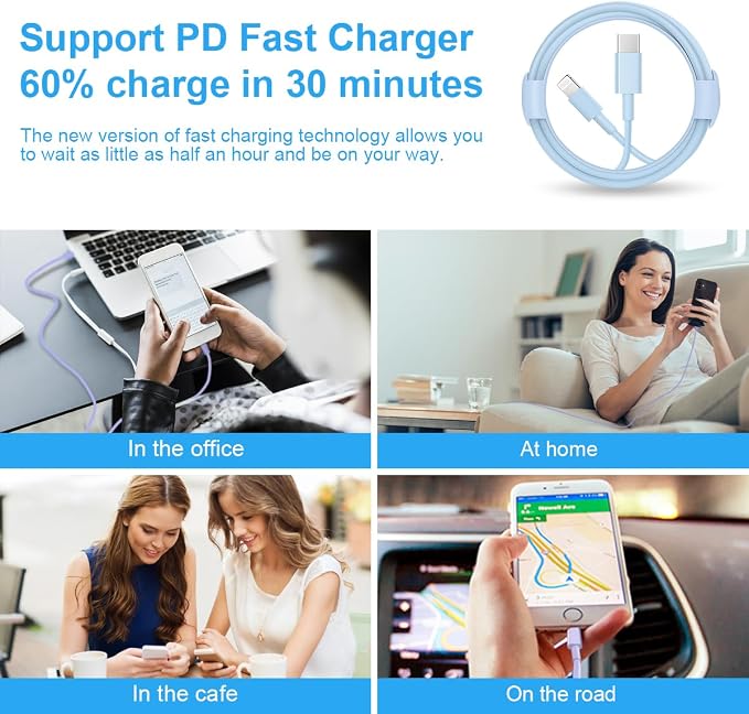 iPhone Charger Fast Charging 3+3Pack 20W USB C Charger with Lightning Cable | For iPhone 14/13/12/11/Pro/Pro Max/Mini/Xs Max/XR/X iPad