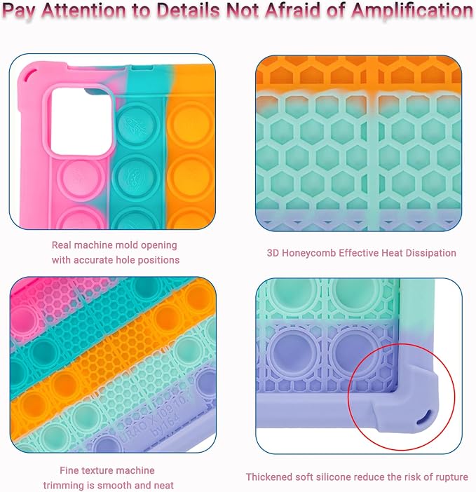 ATOOZ for Urao X109 Tablet Case 10.1 inch 2026Black | Unzip Bubble Texture Color Blocking Silicone Case for Urao X109 Tablet 10.1 with PC Stand &amp Stylus Pen &amp Shoulder Straps