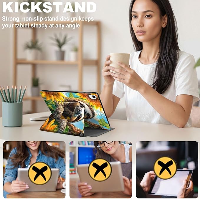 for iPad 11th Generation (A16 2025) 11 / iPad 10th Gen 10.9 2022 Case 360° Rotating PU Leather Stand Cover with Auto Sleep/Wake Shockproof TPU Backl Raccoon Perched