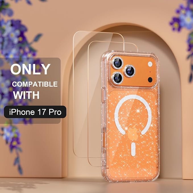 Choiche for iPhone 15 Pro Max Case Compatible with MagSafe Glitter Black | Women Girly Cute Glitter Sparkly Magnetic Phone Case with Diamond Camera Lens Protectors Military-Grade Drop Protection 6.7