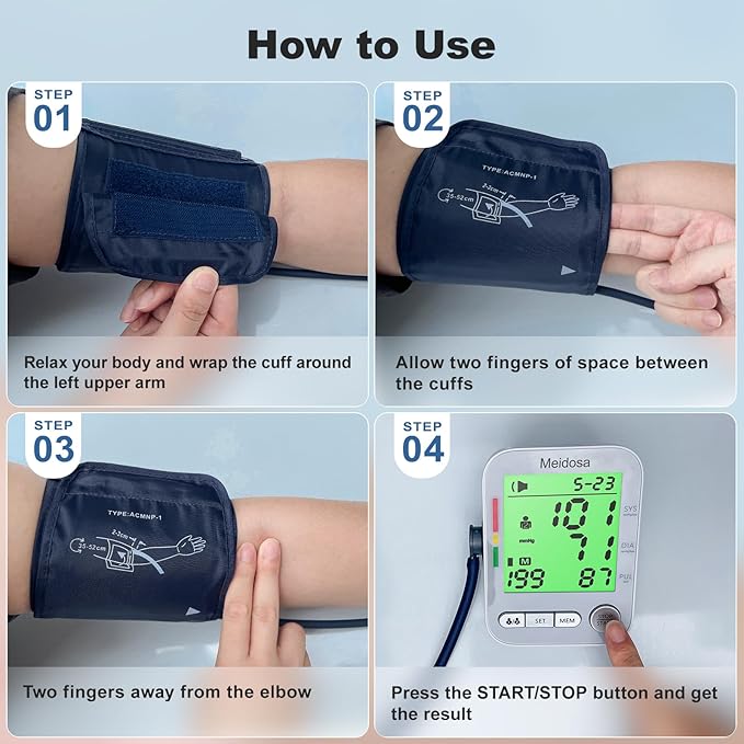 Blood Pressure Monitor for Home Use, Rechargeable Automatic Digital BP Machine with 2 Cuffs (9-17'' & 13-21''), Adjustable Upper-Arm Blood Pressure Cuff, Large LCD Backlit Display, 2x199 Sets Memory