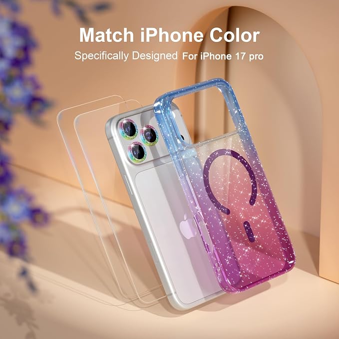 Choiche for iPhone 15 Pro Max Case Compatible with MagSafe Glitter Black | Women Girly Cute Glitter Sparkly Magnetic Phone Case with Diamond Camera Lens Protectors Military-Grade Drop Protection 6.7