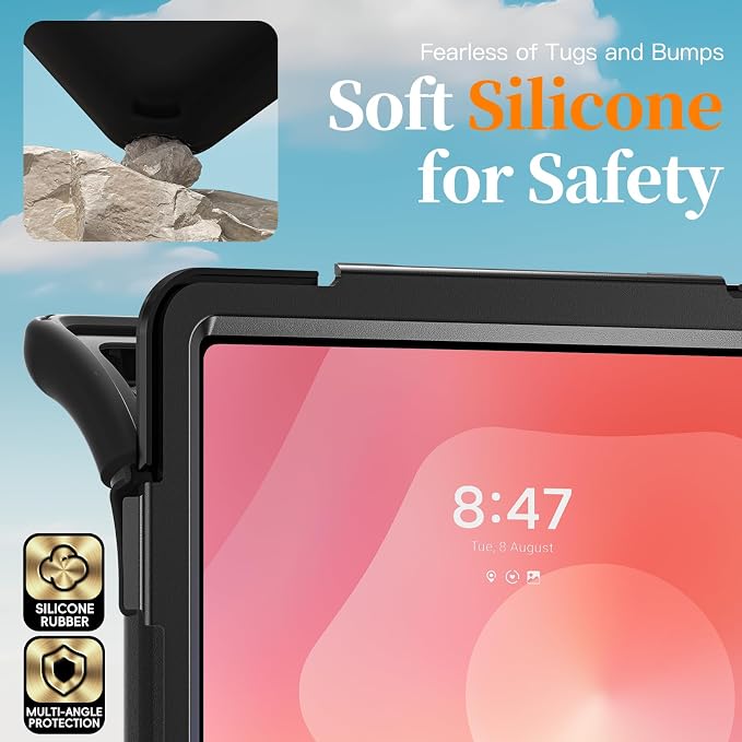 Case for Galaxy Tab S10 FE+ 13.1 2025 with Screen Protector+360 Rotating Hand Strap&ampStand+Shoulder Strap (Black)