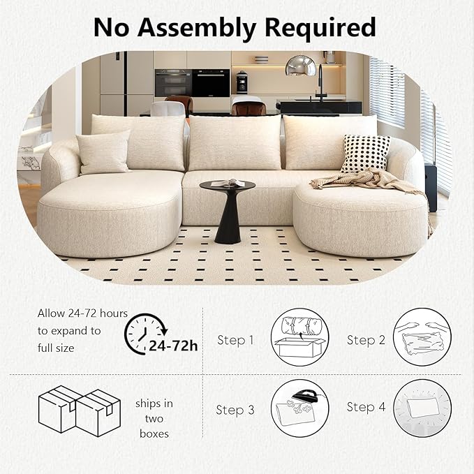 111" Modular Sectional Couches Luxury Modern Curved Back U-Shape Sofa Set with Ottoman,Minimalist Comfy Boneless Cloud Couch for Living Room Apartment,(Left Facing Chaise,White)