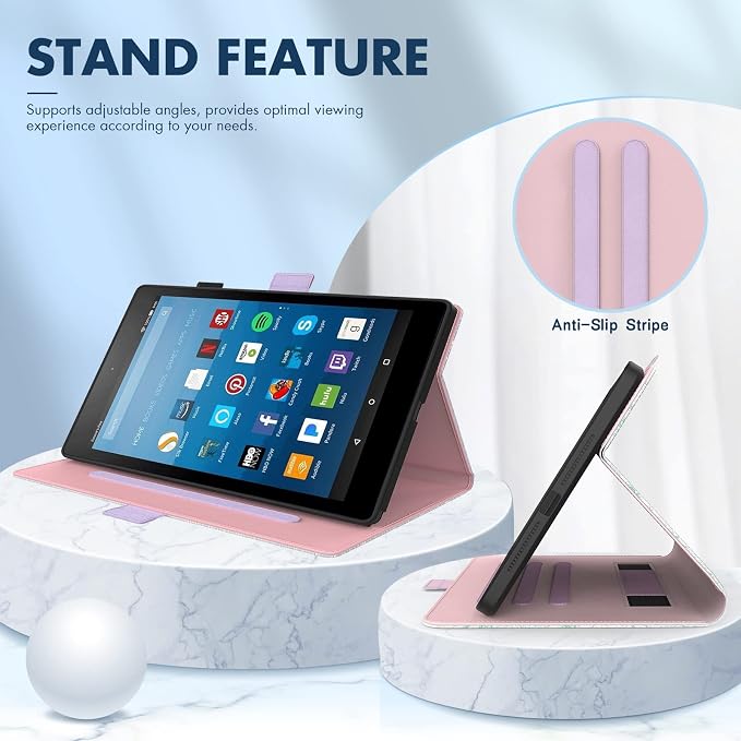 Dteck for Fire HD 8 Tablet Case (8th/7th/6th Generation-2018/2017/2016 Release) 8 Slim Folio Case with Auto Sleep Wake &amp Stand Function with Hand Strap Protective PU Leather Cute Cover Colorf