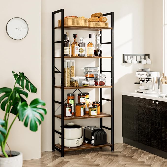 NUMENN 5 Tier Bookshelf, Tall Bookcase Shelf Storage Organizer, Modern Book Shelf for Bedroom, Living Room and Home Office, Vintage