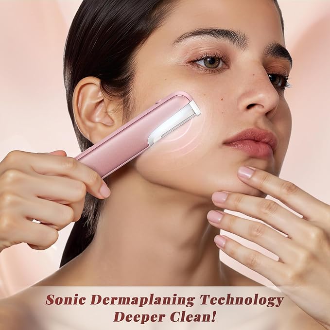 Galtxen Dermaplaning Tool for Women Pink - Facial Exfoliation & Peach Fuzz Hair Removal with Rechargeable Sonic Edge Technology, 10 Refill Blades