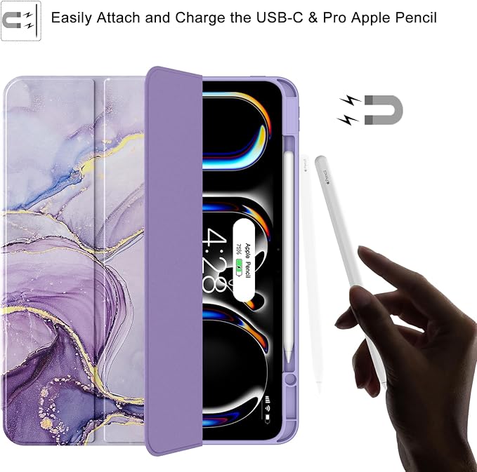 Soke Case for New iPad Pro 13 Inch (M5/M4 2025/2024 Release) with Pencil Holder Trifold Stand Shockproof [Support Apple Pencil Charging + Auto Wake/Sleep] Soft TPU Back Cover Book Black