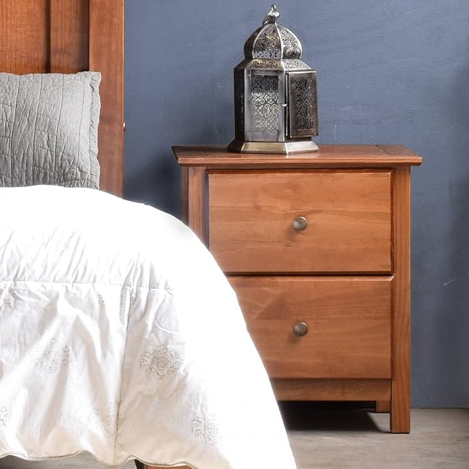 Grain Wood Furniture Shaker 2-Drawer Bedside Nightstand, Solid Wood with Walnut Finish
