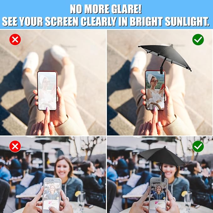 Phone Umbrella - Anti-Glare Sun Shade Phone Umbrella for Sun iPhone Clip On umbrella for phone sun shade Protects from Sunlight and Glare Outdoor Activities Universal Fit for All Smartphones