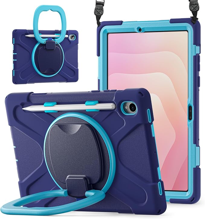 Batianda Heavy Duty Case for Samsung Galaxy Tab S11 2025 11 Inch with 360° Rotating Ring Stand &amp Shoulder Strap Built-in S Pen Holder Shockproof Rugged Multi-Layer Protective Cover Black