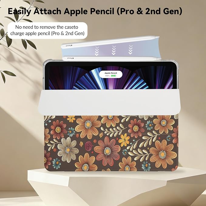 Lovmooful for iPad 9/8/7 Gen Case with Pencil Holder Cute-Bear Flower | Fit for iPad 9/8/7 (10.2-Inch2021/2020/2019 Model9th/8th/7th Generation)Soft TPUTrifold StandProtectiveGirly