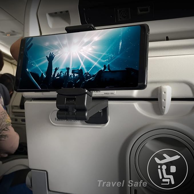 Travel Accessories Universal Seat Back Tray Table Phone Clip Holder Adjustable Pocket Size Hands Free Phone Holder Airplane Travel Essentials Compatible with iPhone and Android