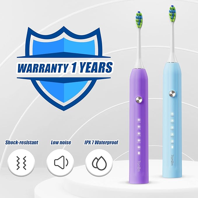 7AM2M Rechargeable Sonic Electric Toothbrush 2 Pack, Soft Toothbrushes for Adults and Kids with 12 Brush Heads, IPX7 One Charge Use for 90 Days, 5 Modes with 2 Minutes Build in Smart Timer
