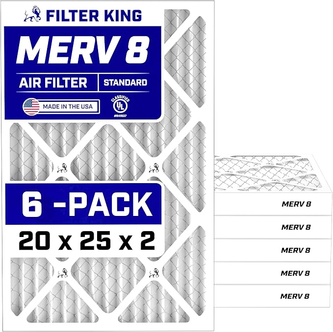 Filter King 20x25x2 Air Filter | 6-PACK | MERV 8 HVAC Pleated A/C Furnace