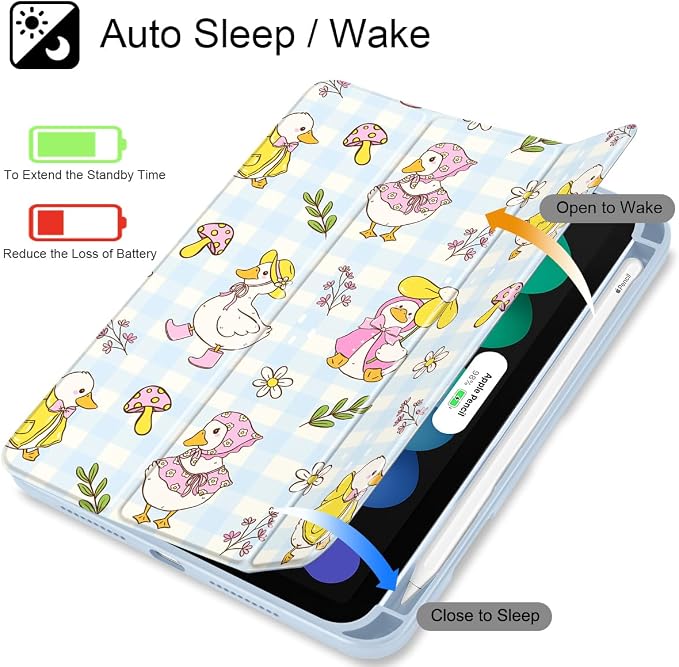 Case for iPad mini (A17 Pro 7th Generation) 2024/iPad Mini (6th Gen) 8.3 Inch with [Built-in Pencil Holder] Shockproof Cover with Clear Transparent Back Shell &amp Auto Wake/Sleep - Blue Bows