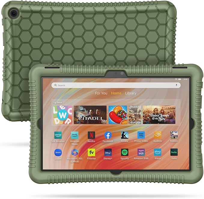 Fintie Silicone Case for 10.1 Kindle Fire HD 10 13th Gen 2023 Black | Honey Comb Pattern Lightweight Shock Proof Back Cover Anti-Slip Grip Reinforced Corners Protection Impact Resistant