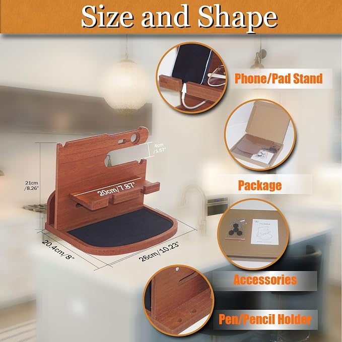 Krismax Wood Phone Docking Station for MenHusbandDad-Nightstand&ampDesk Organizer-Anniversary from Wife-Key Watch&ampEssentials