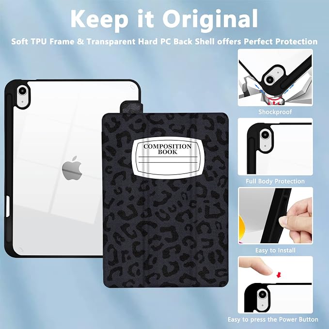 Hybrid Slim Case for iPad 11th (A16) 11-inch 2025 / iPad 10th Generation 10.9-inch 2022 - Shockproof Cover with Clear Transparent Back Shell [Pencil Holder Auto Sleep/Wake] Blue Cow