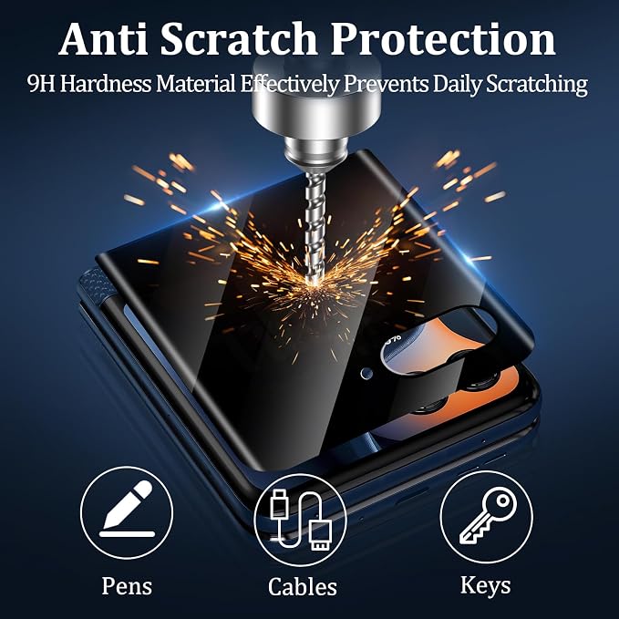 3+3 Pack for Motorola Razr+ 2024/2025 Front Privacy Screen Protector + Camera Protector3D Curved Full Cover Tempered Glass[Anti-Spy] Bubble Free Screen Protector for Razr 60 Pro/ 50 Ultra