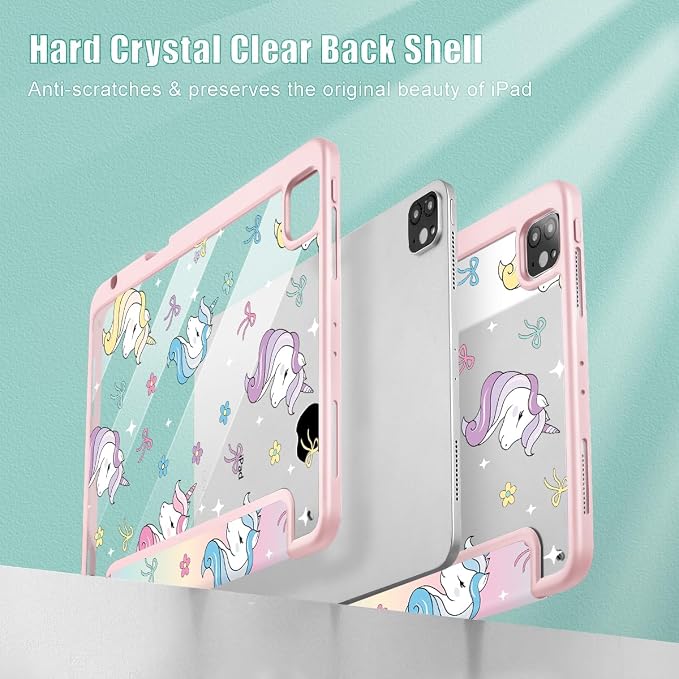Case for iPad 12.9 Inch (6th/5th/4th/3rd Generation 2022/2021/2020/2018) Pencel Holder + Trifold Support Auto Sleep/Wake Transparent Shockproof Back Cover Abstract Floral SD163