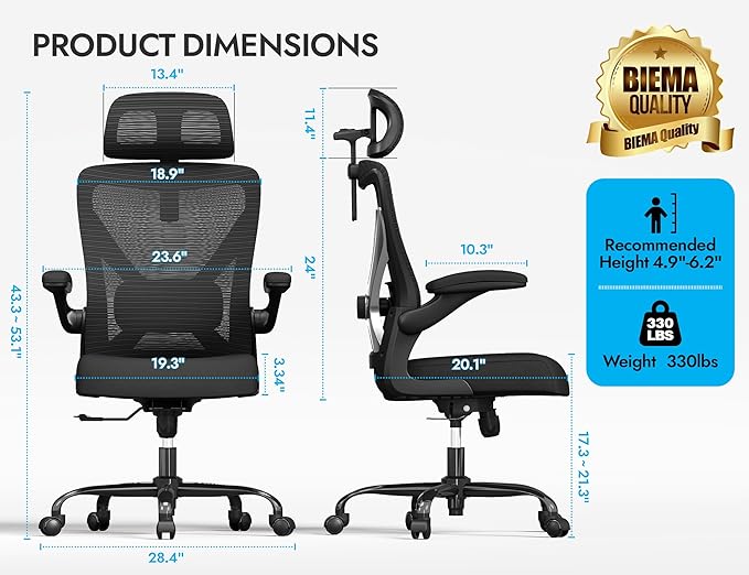 Ergonomic Office Chair - X-Shaped Computer Desk Chair Comfy, Gaming Chair, Office Chair with Lumbar Support, Mesh Office Chairs with Headrests, Desk Chair for Long Hours (Black Orange)