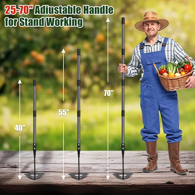 Hardened Hollow Heavy Duty Garden Hoe Tool 60INCH - Ergonomic Weeding Tool for Lawn, Yard & Farm, Rust-Resistant Steel with Comfort Grip, Easy Adjust & Storage