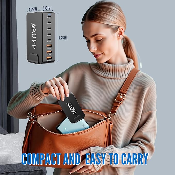 USB C Charger Block Charging Station 440W GAN3, 100W Laptop Charger Multi Port Charging Station 8 Port Hub Brick Compatible with Laptops, MacBook, iPhone, iPad, Samsung, Google, Watch, Earbuds etc