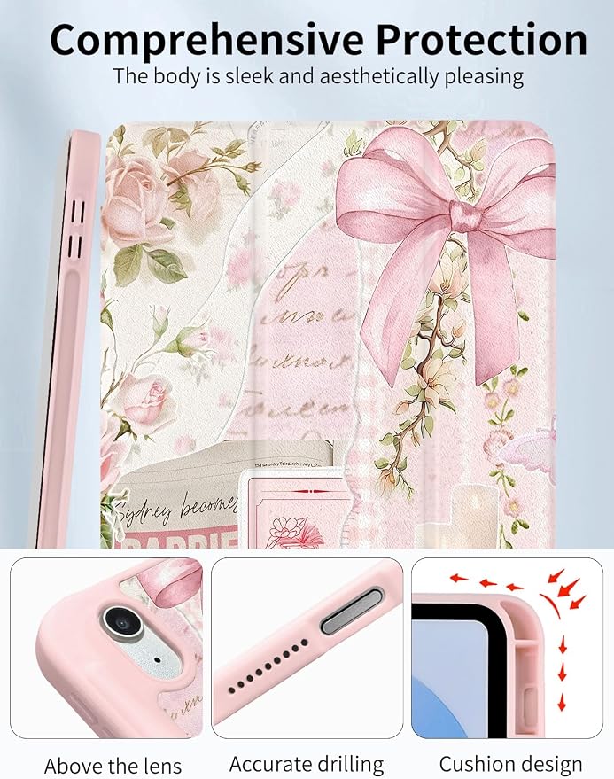 Case for iPad 9th/ 8th/ 7th Generation Case 10.2&amp10.5 Inch (2021/2020/2019 Release) Slim Lightweight Soft Trifold Back Cover with Pencil Holder &amp Auto Sleep/Wake Cover Cherries Cheetah Bows